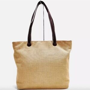Chanel Beige Tote Bag with Brown Handles